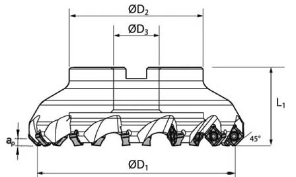 Planaufsteckfräser 45° SNMX1206 Ø 100 mm Z=8