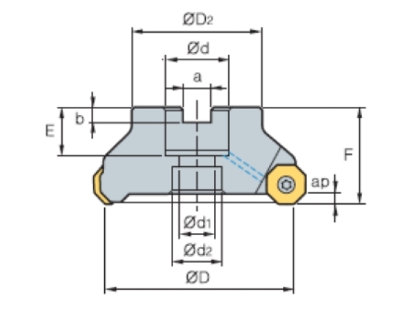 Planaufsteckfräser 45° ONMX0606 Ø 63 mm IK Z=5