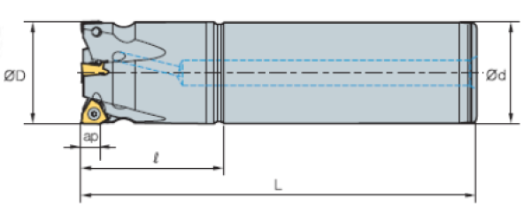 Eckschaftfräser 90° XNKT06040. Ø 26 mm IK Z=3 L=200 mm