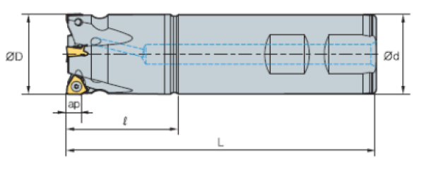 Eckschaftfräser 90° XNKT06040. Ø 40 mm IK Z=5 L=130 mm